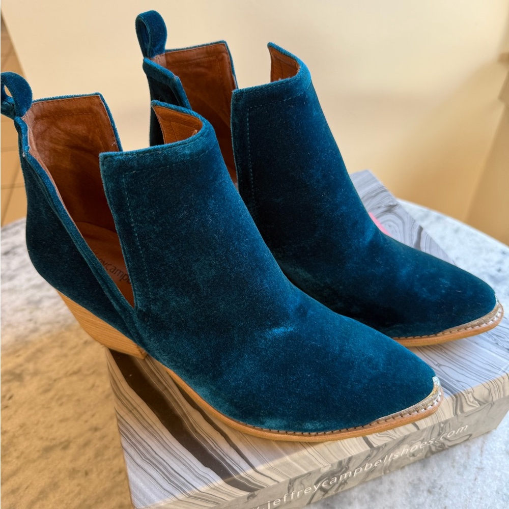 Jeffrey Campbell Turquoise Velvet “Cromwell” Boots - Picture 5 of 6